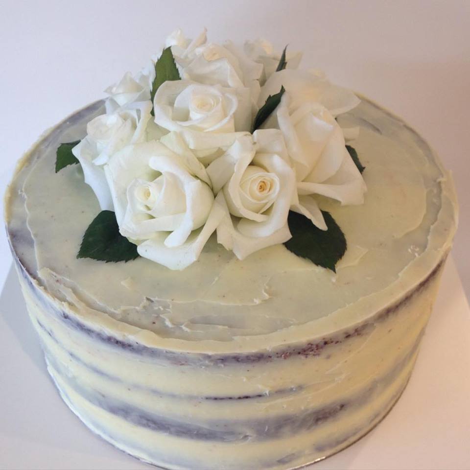 White ganache 21st semi-naked birthday cake.
